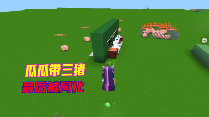 迷你世界:瓜瓜一人带三猪,一群墨墨真是太坑啦,瓜瓜最终被同化截图