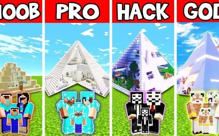 【搬运】Minecraft: 家庭现代金字塔房屋建造挑战 - 新手VS高手VS黑客VS上帝 by Noobas - Minecraft截图