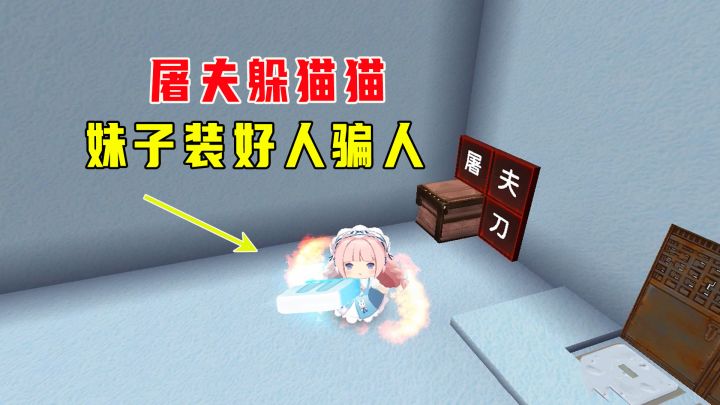 迷你世界：屠夫躲猫猫，妹子假装好人骗人，相信陌生人就会被抓截图