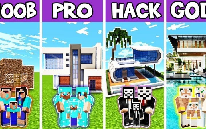 【搬运】Minecraft:家庭美丽的现代房屋建造挑战赛--新手VS专家VS黑客VS上帝 by Noobas - Minecraft截图