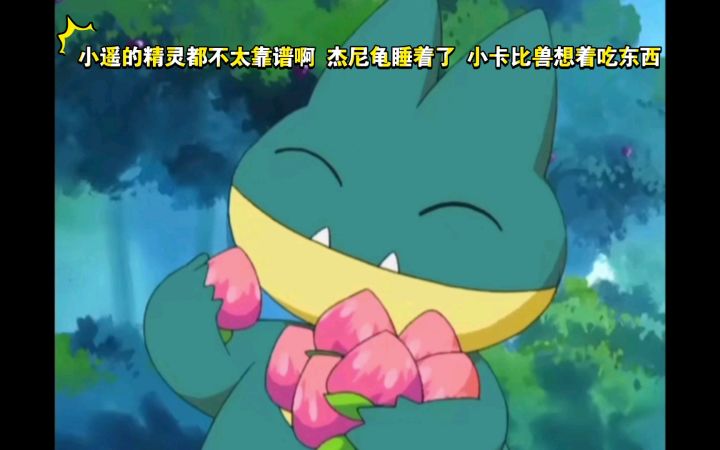 精灵宝可梦 小遥的精灵都不太靠谱啊 杰尼龟睡着了 小卡比兽想着吃东西截图