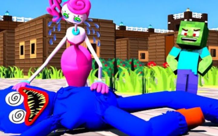 【搬运YouTube】小僵尸欺负huggy wuggy,长腿妈咪哭了丨我的世界 Poppy playtime 2动画截图