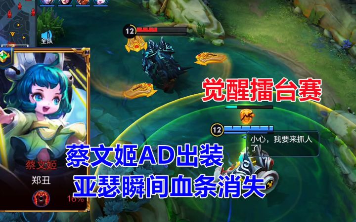 觉醒擂台赛:蔡文姬AD出装,亚瑟瞬间血条消失,太猛了!截图