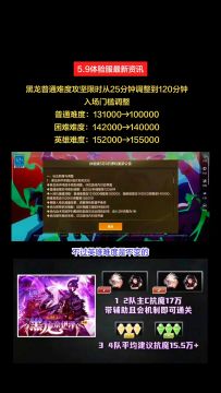5.9体验服资讯：黑龙门槛降低，强度调整