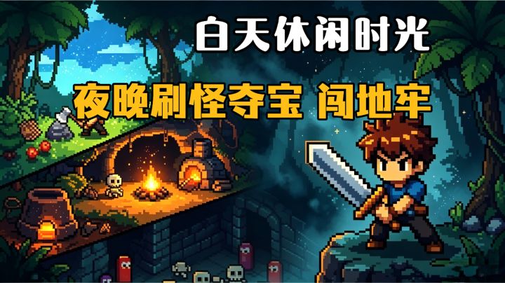 2D像素生存RPG!白天种田钓鱼!晚上重拳出击刷怪夺宝,勇闯地牢截图