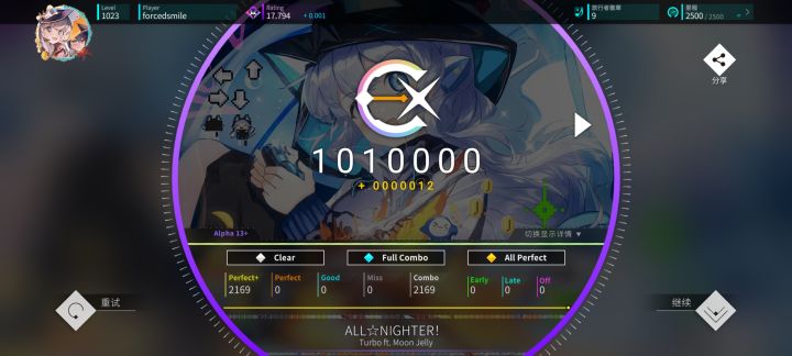[Rotaeno/旋转音律]ALL☆NIGHTER！ 理论值（IV-α）截图