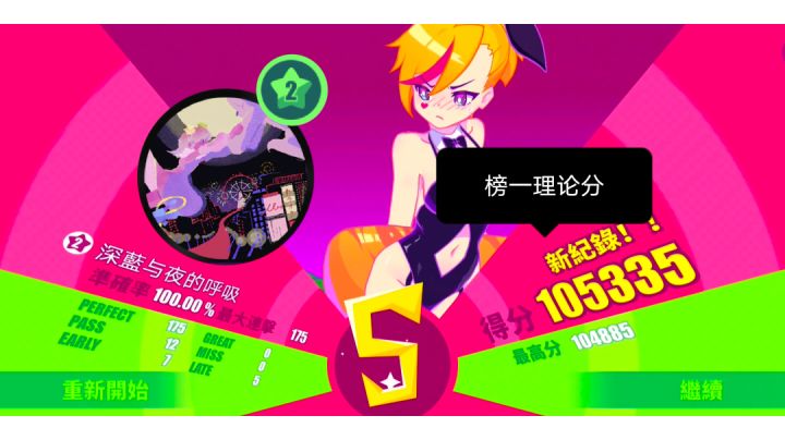 【Muse Dash】(榜一理论分)深蓝与夜的呼吸 萌新Lv2 手动fever AP截图