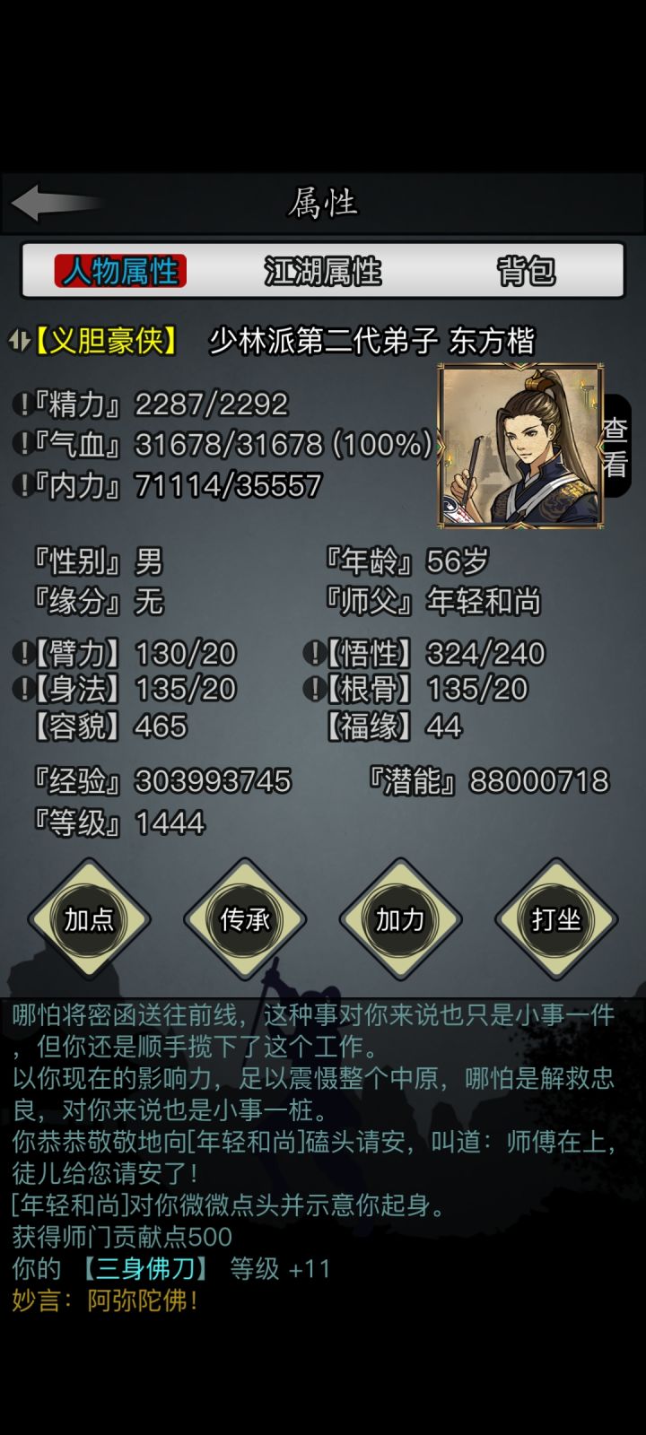 满级白衣搭配潜龙飞遁和少林狮子吼截图