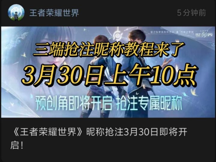 《王者荣耀世界》预创角开启！三端抢先注册昵称教程来了！截图