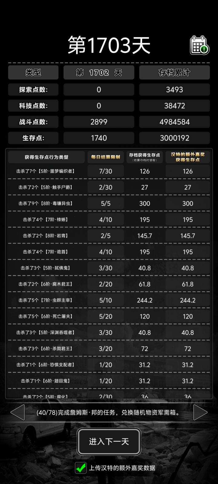 结档物资总结，1700多天，300w生存点截图