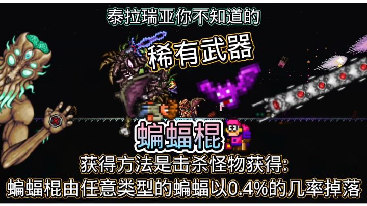 泰拉瑞亚你不知道的稀有武器？蝙蝠棍？攻击回复生命值！＃攻略大师＃截图