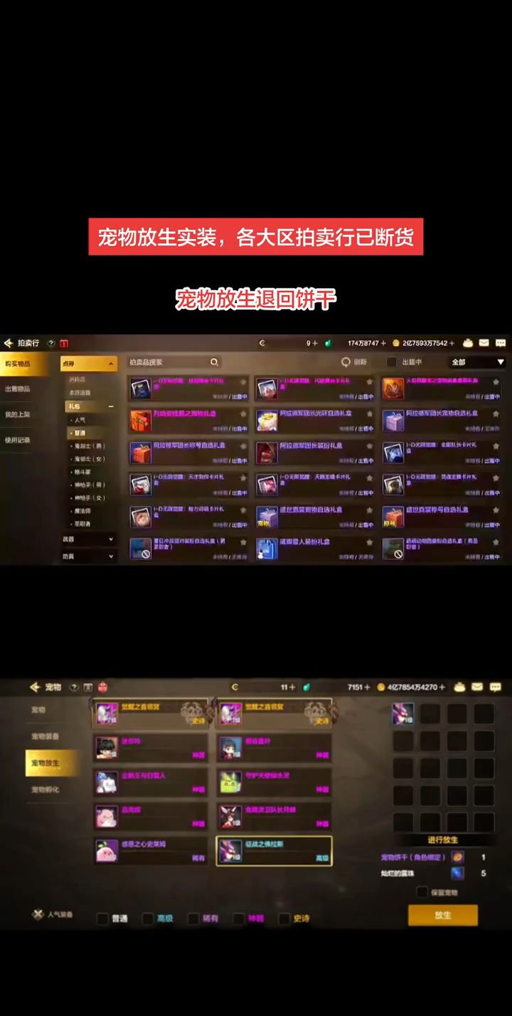 宠物放生功能实装,各大区拍卖行已断货截图