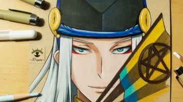 176a 彩铅手绘安倍晴明漫画头像