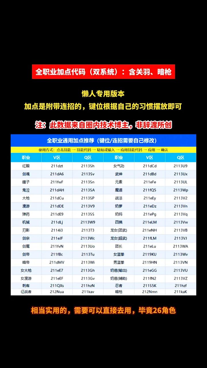 全职业加点代码(双系统):含关羽、暗枪截图