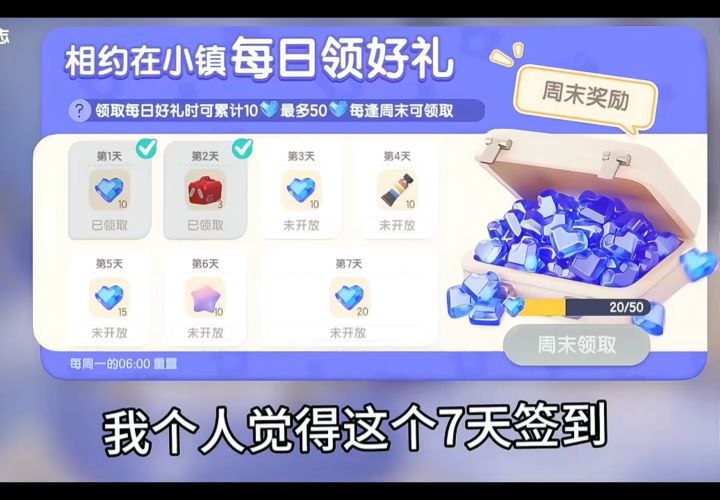 心动小镇的7天签到能不能多增加点蓝钻?截图