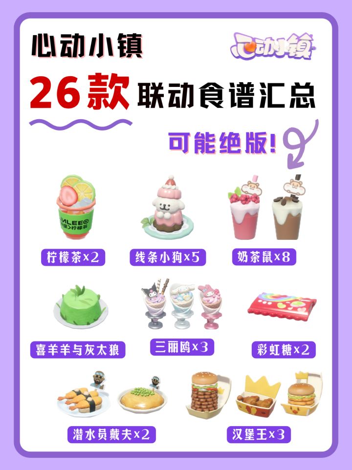 心动小镇的联动限定食谱居然有26个!截图