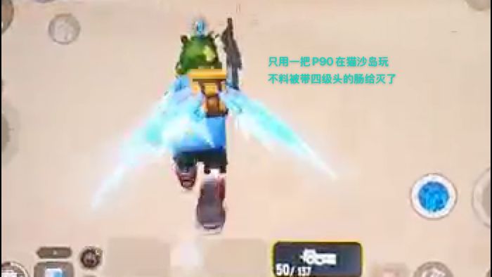 只用一把P90在猫沙岛玩不料被带四级头的肠给灭了。截图