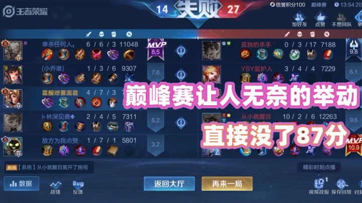 王者荣耀:巅峰赛最让人无奈的举动,遇到这种队友确实惨!截图