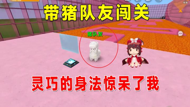 迷你世界:带猪队友闯关,灵巧的身法惊呆我,这不比小墨八哥差啊截图