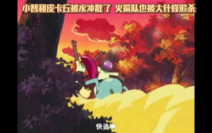 精灵宝可梦 小智和皮卡丘被水冲散了 火箭队也被大针蜂追杀截图