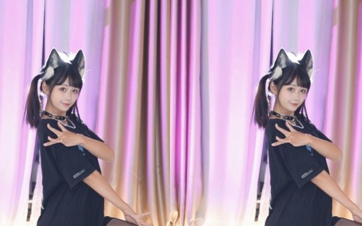 【鱼子酱】《猫步轻悄》 黑色体恤+黑丝版 直播跳舞录屏截图