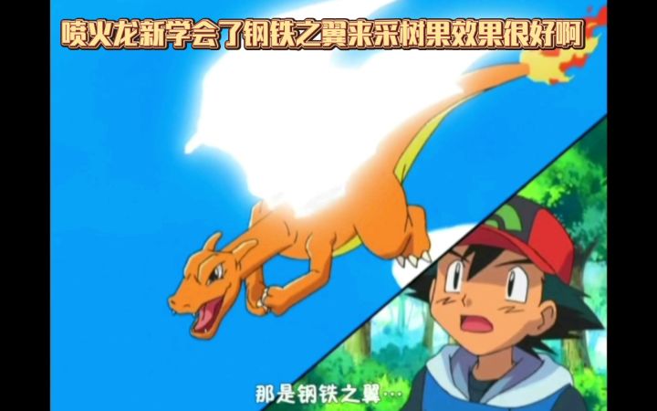 精灵宝可梦 喷火龙新学会了钢铁之翼来采树果效果很好啊截图