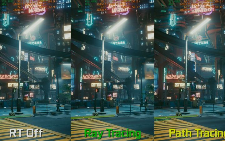 《赛博朋克2077》光线追踪:超速模式 vs 光追 vs 无光追 画面对比截图
