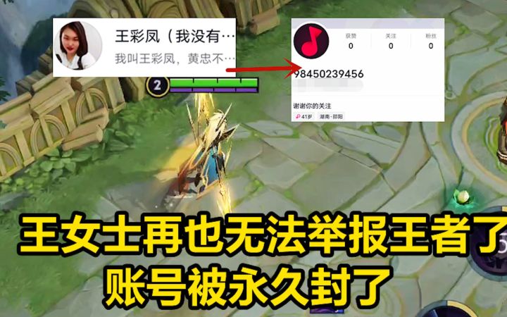 王女士再也无法举报王者了，她的账号被永久封了！截图