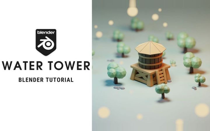 在Blender建模Low Poly风格的水塔 【Blender教程】截图