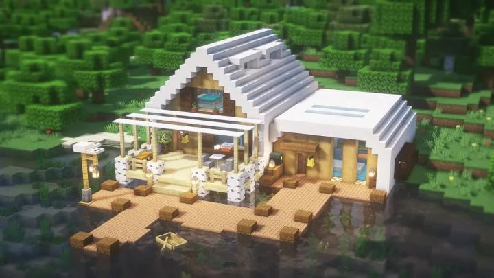 minecraft: how to build a riverside modern house个别指导(# 27).马——kraft建筑、摩登house室内装截图