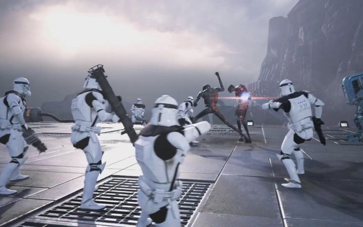 《星球大战绝地：陨落的武士团》NPC对决：大共和国军克隆人VS战斗机器人截图