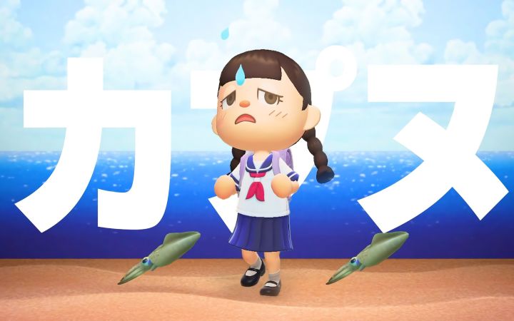 日清杯面×强风大背头 联动广告「夏天就吃海鲜篇」,但是遇上了动森?【強風オールバック·任天堂NS·搬运】by TMC. GAME截图
