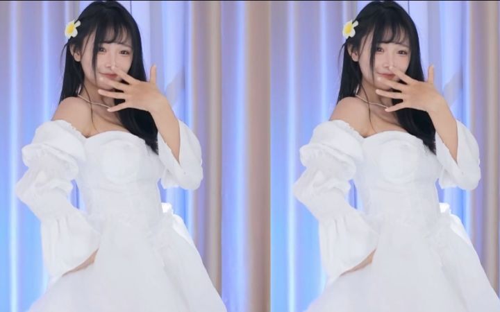 【鱼子酱】《叮叮当当舞》白色连衣裙套装 直播跳舞录屏截图
