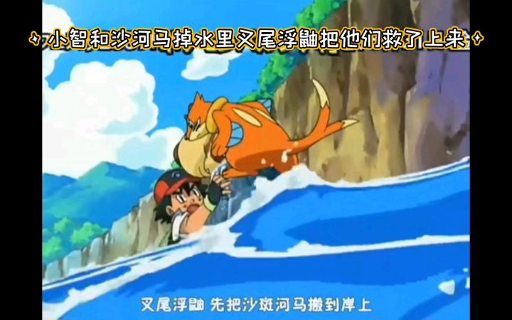 精灵宝可梦 小智和沙河马掉水里叉尾浮鼬把他们救了上来截图
