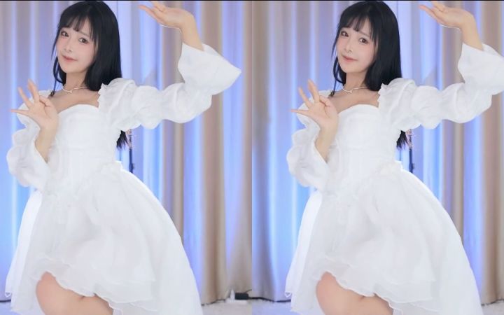 【鱼子酱】《大喜》白色连衣裙套装 直播跳舞录屏截图