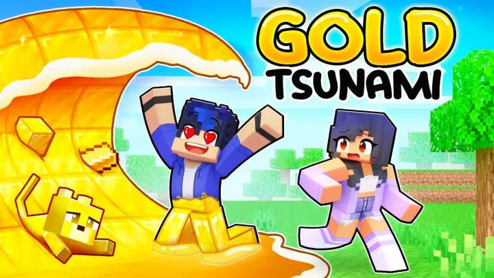 【Aphmau】惊讶于 Minecraft 中的金色海啸!截图