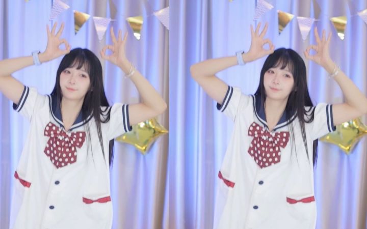 【鱼子酱】《小跳蛙》小海军短袖连衣裙套装 直播跳舞录屏截图