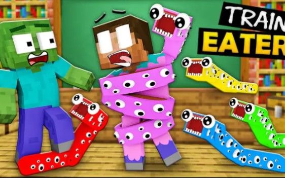 MC怪物学院动画丨All Eater School vs Train Eater丨choo choo Charles virus 2丨我的世界动画截图