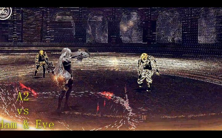 转载【4K】《尼尔机械纪元》A2 水下竞技场 最终BOSS亚当夏娃 最高难度截图