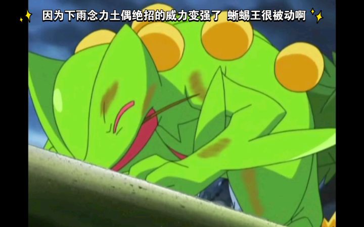 精灵宝可梦 因为下雨念力土偶绝招的威力变强了 蜥蜴王很被动啊截图
