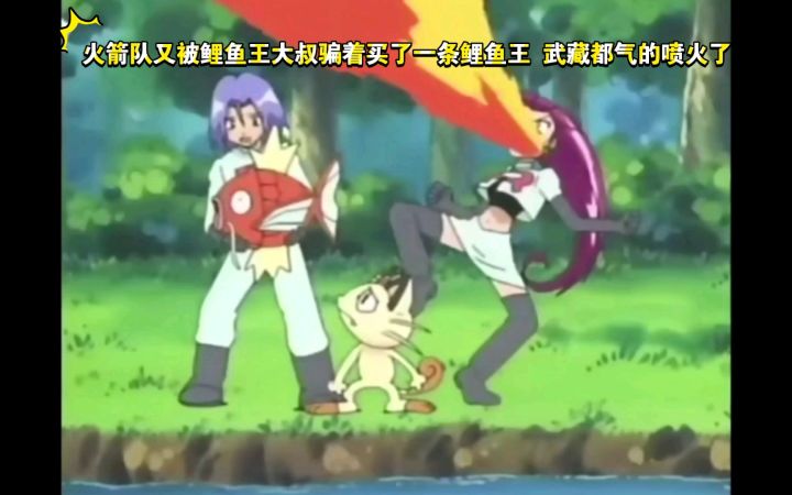 精灵宝可梦 哈哈哈 火箭队又被鲤鱼王大叔骗着买了一条鲤鱼王 武藏都气的喷火龙截图