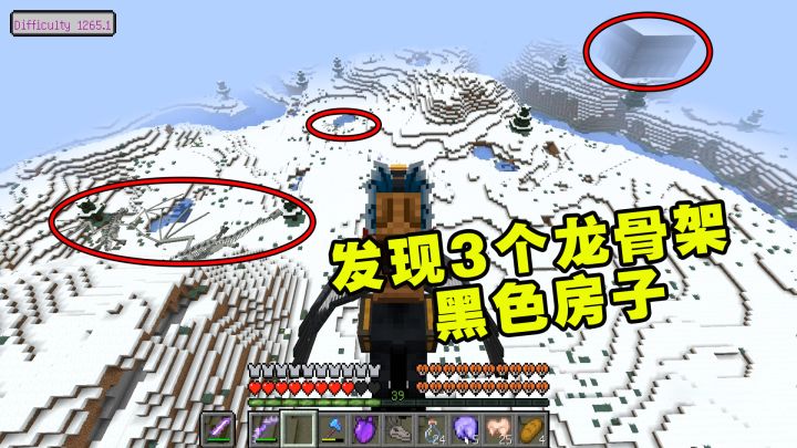 我的世界冰火传说26：骑骏鹰飞翔，发现3个龙骨架和黑色房子截图