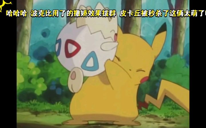 精灵宝可梦 小智VS小霞 哈哈哈 波克比用了的撒娇效果拔群 皮卡丘被秒杀了这俩太萌了吧截图