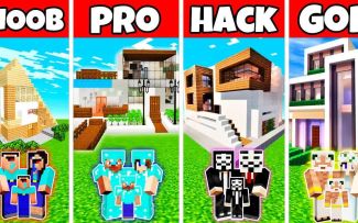 【搬运】Minecraft：家庭休闲漂亮的房子建造挑战--新手VS职业选手VS黑客VS上帝 by Noobas - Minecraft