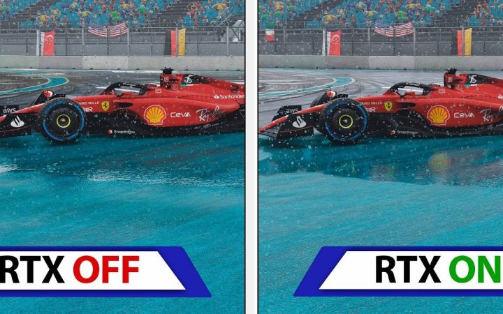 【4K】《F1 22》光追开/关画面对比:环境反射差距明显截图
