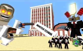 MC怪物学院动画丨him和电锯人变成了马桶人厕所 VS 怪物学院和监控人丨我的世界动画