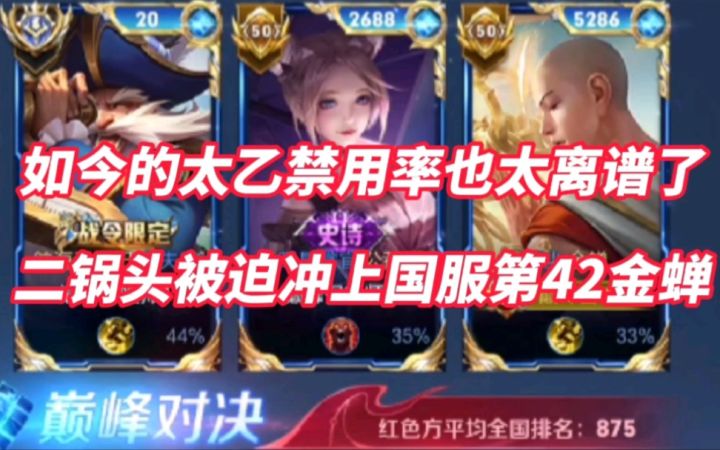 如今的太乙禁用率究竟有多离谱?二锅头被迫冲上全国第42名金蝉截图