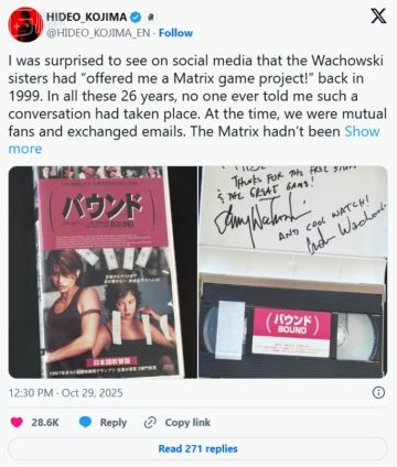 26年前小岛秀夫曾有机会开发《黑客帝国》游戏，但他最近才知情