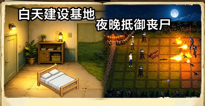 新游戏‼️末日求生:白天建设基地➕夜晚抵御丧尸,点击即玩小游戏截图