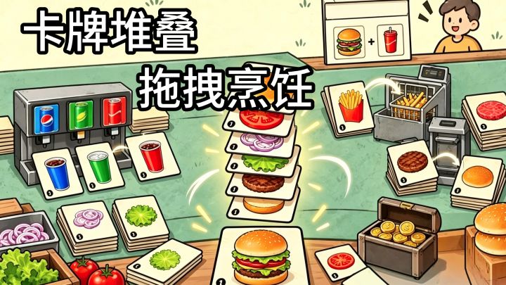 卡牌做汉堡!拖拽堆叠,开启自动烹饪小店截图